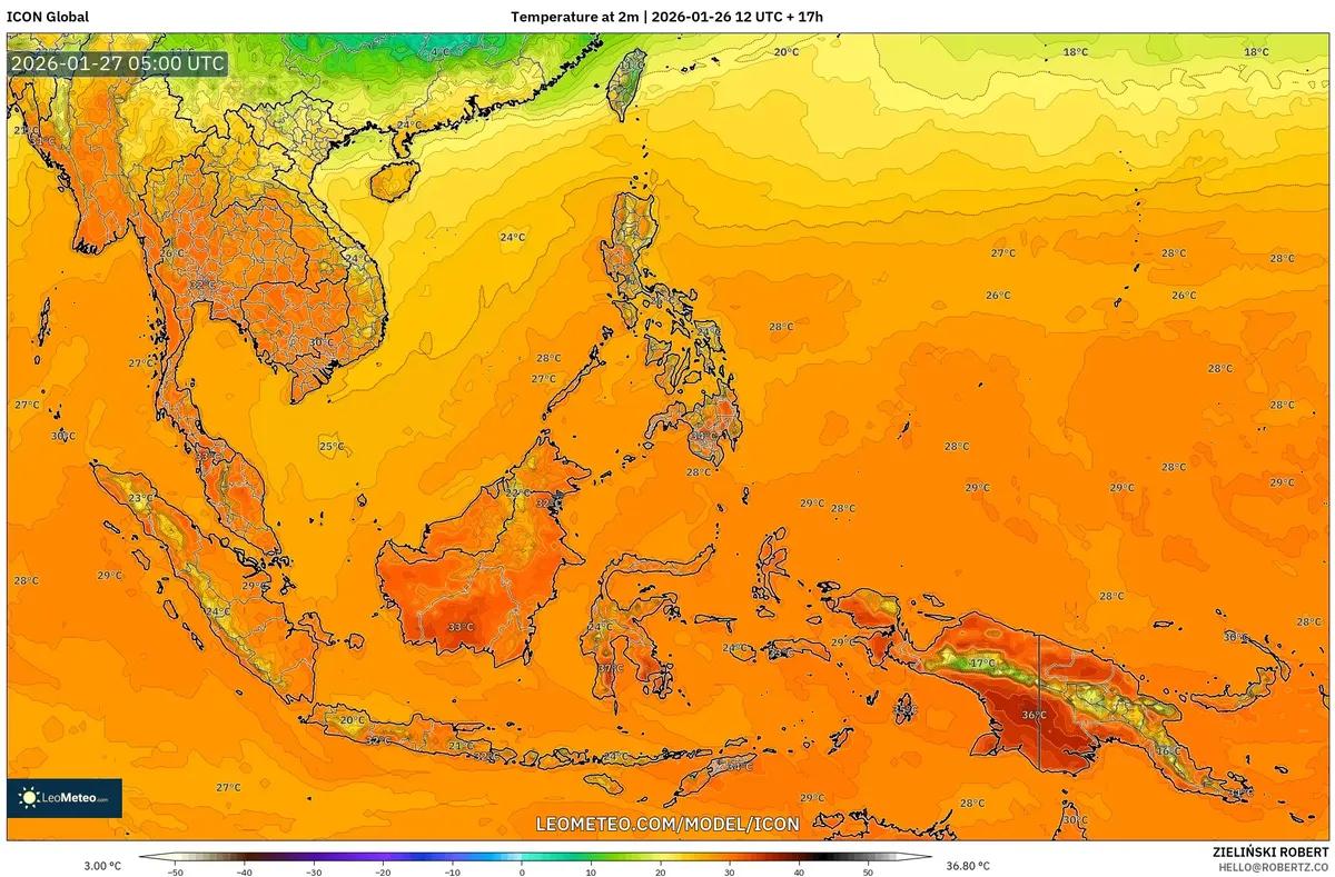 Suhu Siang Hari yang Hangat di Indonesia pada 27 Januari 2026