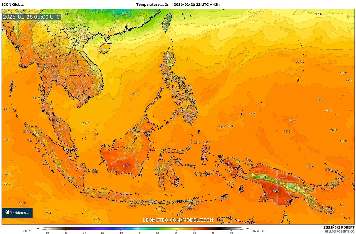 Suhu Terhangat di Seluruh Indonesia pada 28 Januari 2026