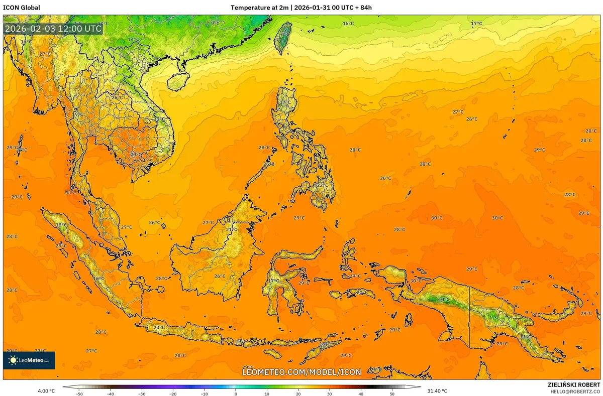 Suhu Maksimum Siang Hari pada 3 Februari 2026