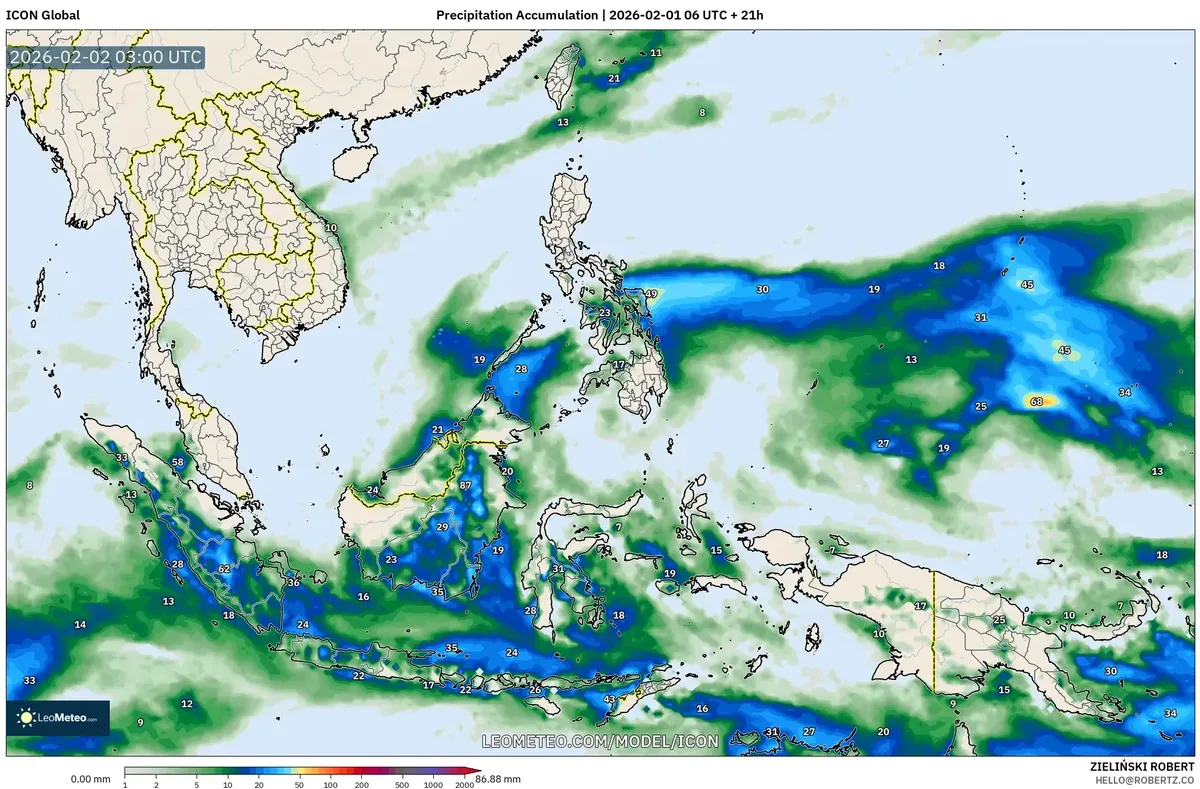 Puncak Akumulasi Hujan pada Sore Hari 2 Februari 2026
