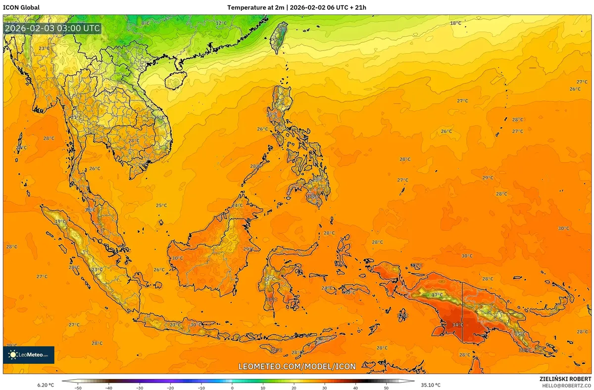 Suhu Siang Hari yang Hangat di Indonesia pada 3 Februari 2026 (ICON)