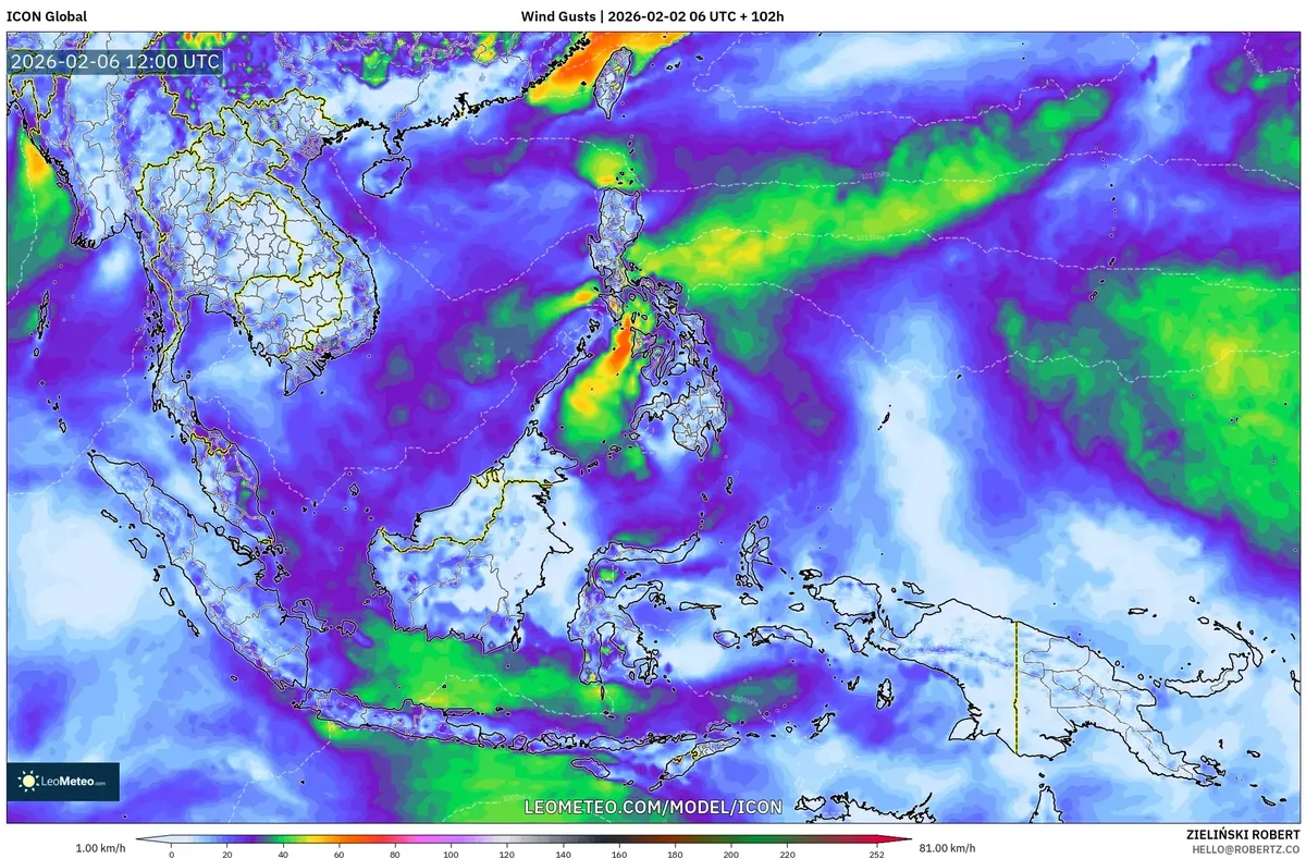Angin Sedang Hingga 25 km/jam di Indonesia Bagian Barat pada 6 Februari 2026 (ICON)