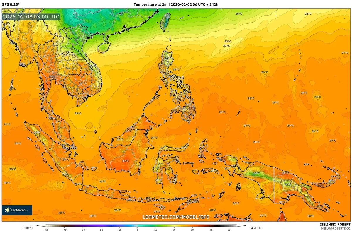 Suhu Maksimum Mencapai 33°C di Jakarta pada 8 Februari 2026 (GFS)
