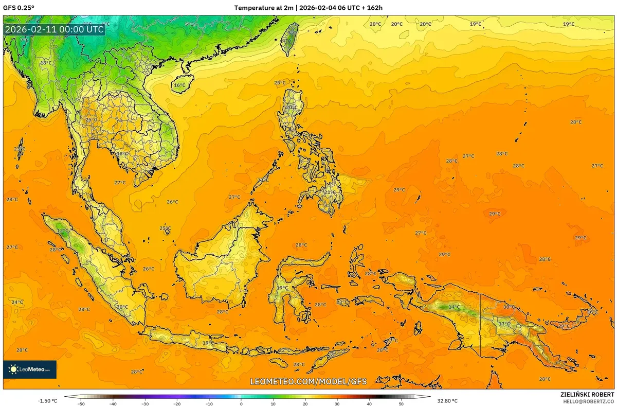 Suhu Maksimum Sore Hari Mencapai 32°C di Indonesia pada 11 Februari 2026