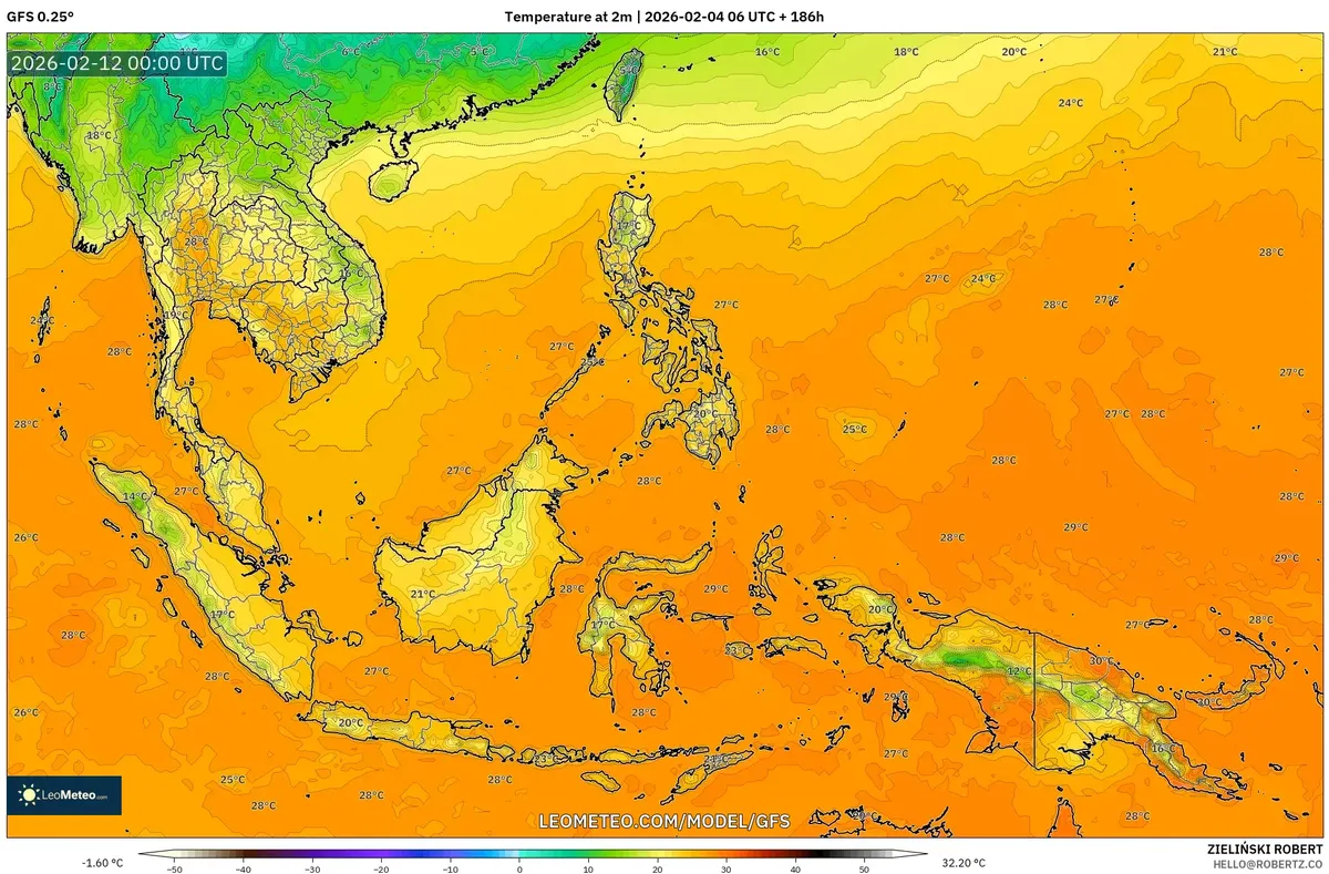Suhu Maksimum Sore Hari di Indonesia pada 12 Februari 2026
