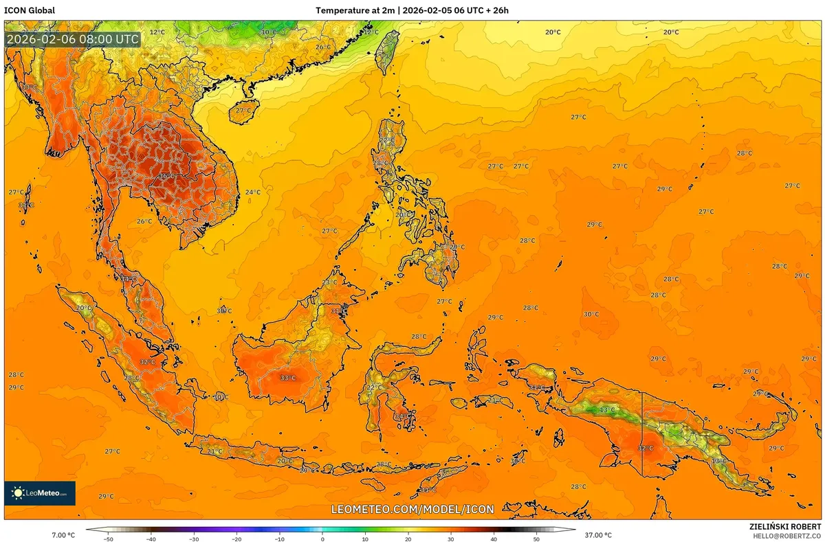 Kehangatan Siang di Seluruh Nusantara pada 6 Februari 2026 (ICON)
